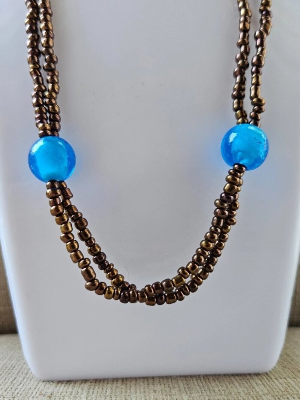 Vintage Necklace Brown Beaded Necklace Double Layered Fashion Jewelry Necklace - Picture 10 of 11